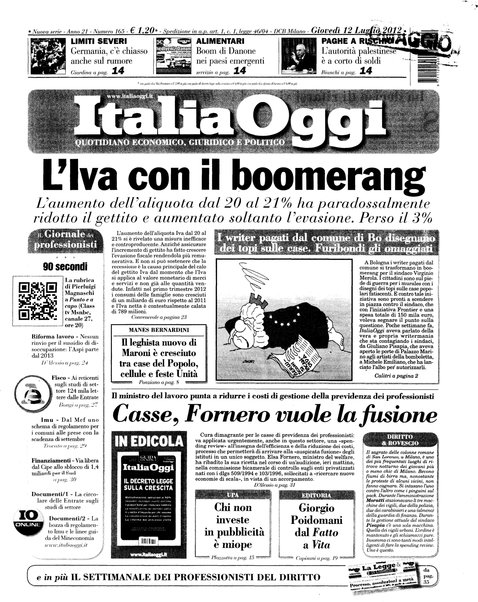 Italia oggi : quotidiano di economia finanza e politica